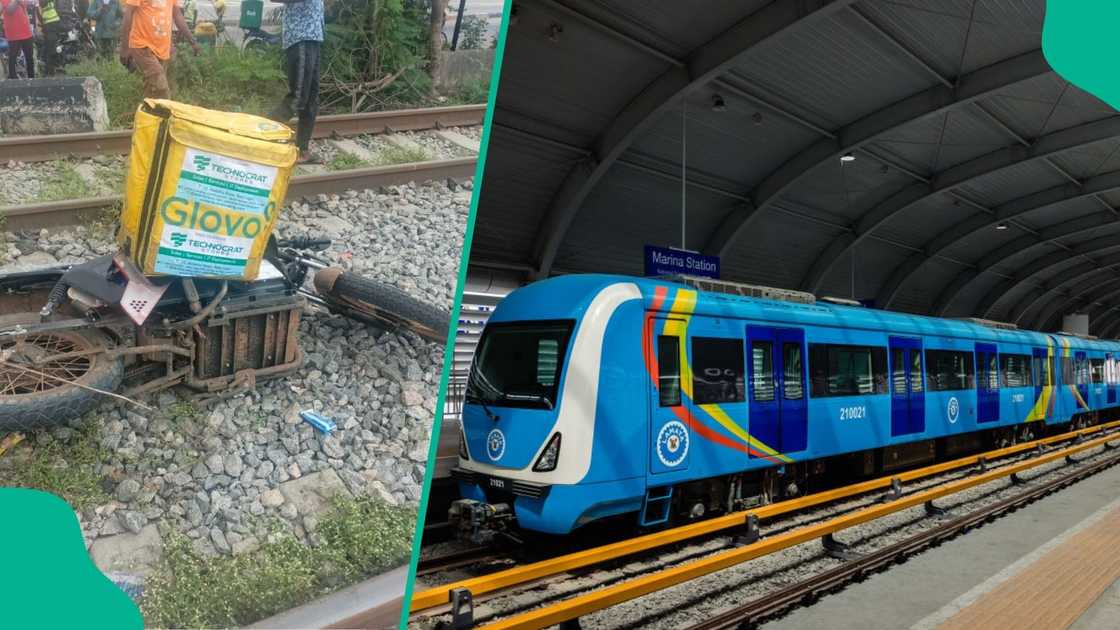 Tears flow in Lagos as a moving train crushes a dispatch rider trying to cross the rail line. Tears flow in Lagos as a moving train crushes a dispatch rider trying to cross the rail line.