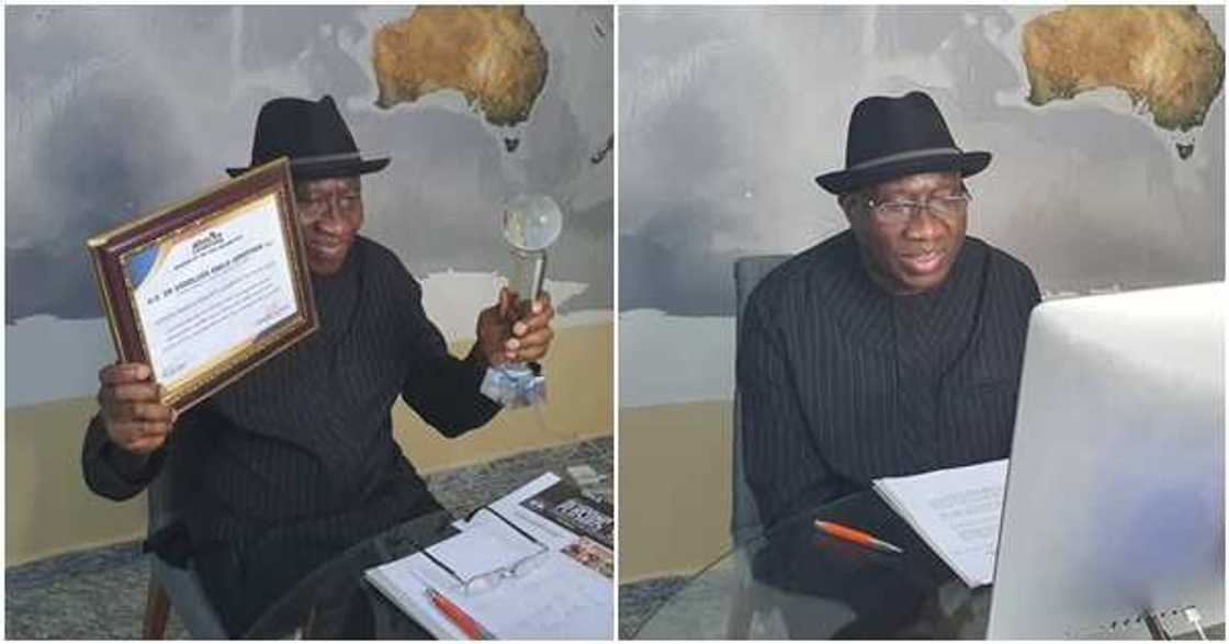 Accolades as former president Goodluck Jonathan shares photo of international award he just received Accolades as former president Goodluck Jonathan shares photo of international award he just received