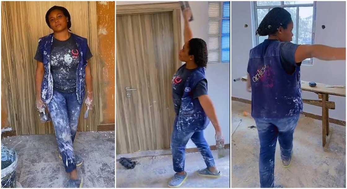 Photos of a lady who plasters buildings. Photos of a lady who plasters buildings.