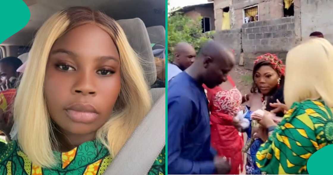 Nigerian lady arrives at her ex-boyfriend's wedding and makes money rain on him and wife Nigerian lady arrives at her ex-boyfriend's wedding and makes money rain on him and wife