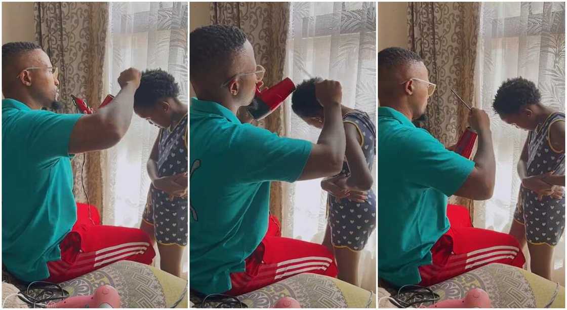 Photos of a dad combing his daughter's hair. Photos of a dad combing his daughter's hair.
