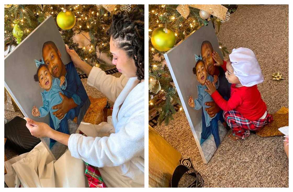 Woman emotional after husband gifted her painting of her deceased dad and their daughter Woman emotional after husband gifted her painting of her deceased dad and their daughter