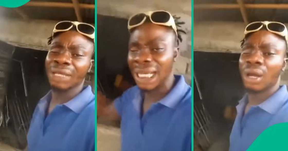 Nigerian man cries out after thieves stole his welding machine. Nigerian man cries out after thieves stole his welding machine.