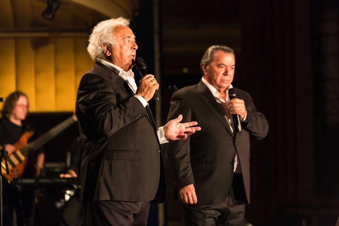 Antonio Romero Monge and Rafael Ruiz (L-R) of Los Del Rio during a concert at Casino Gran Madrid