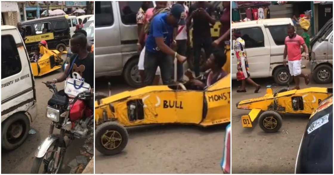 Nigerian boy causes stir on road as he drives car he built, wows many people in video Nigerian boy causes stir on road as he drives car he built, wows many people in video