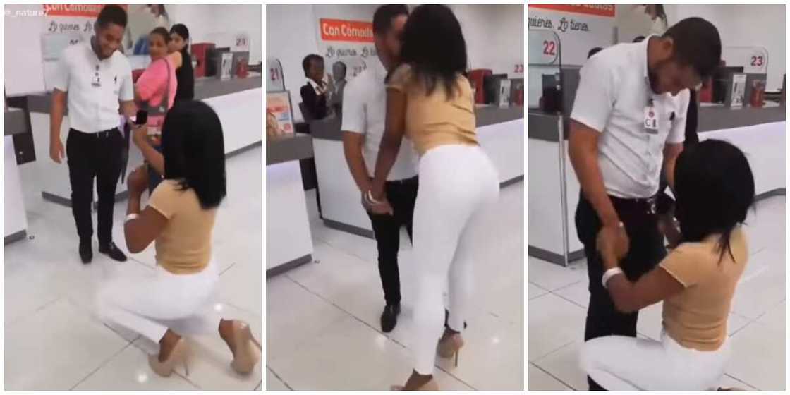 Moment lady stormed boyfriend's workplace to propose to him, his female colleagues were stunned in the video Moment lady stormed boyfriend's workplace to propose to him, his female colleagues were stunned in the video