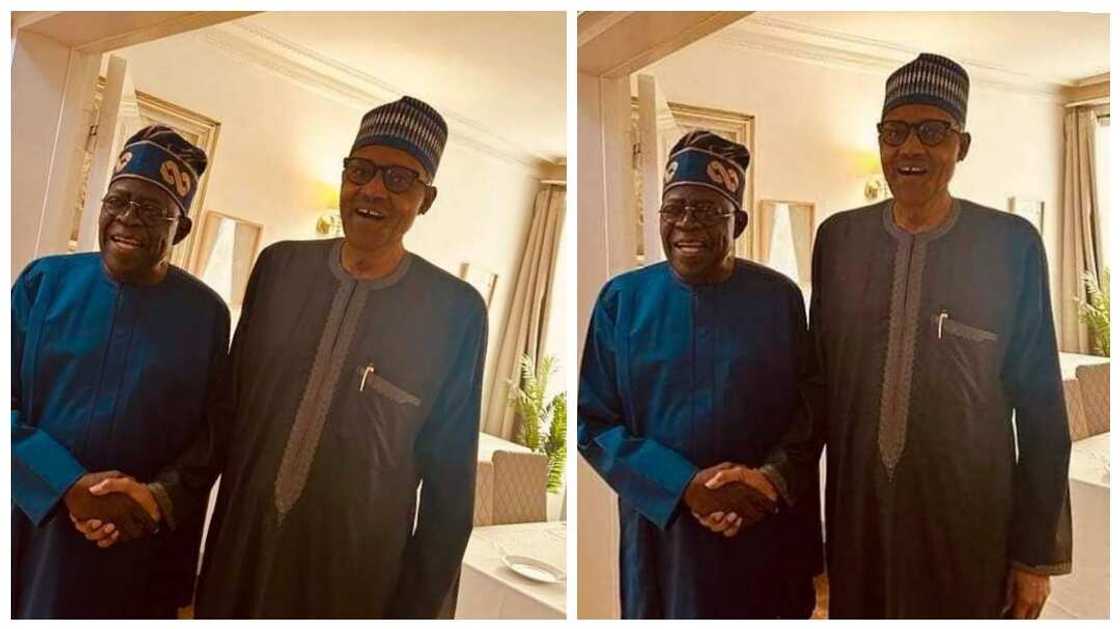 Hoton ganawar Tinubu da Buhari a Landan.