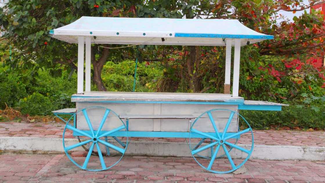 A white and blue stand in Caribbean island A white and blue stand in Caribbean island