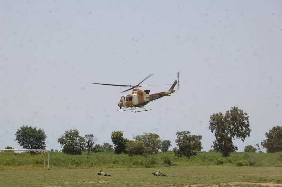 Many bandits have bee killed as NAF helicopters bombard their logistics base in Kawara forest Many bandits have bee killed as NAF helicopters bombard their logistics base in Kawara forest