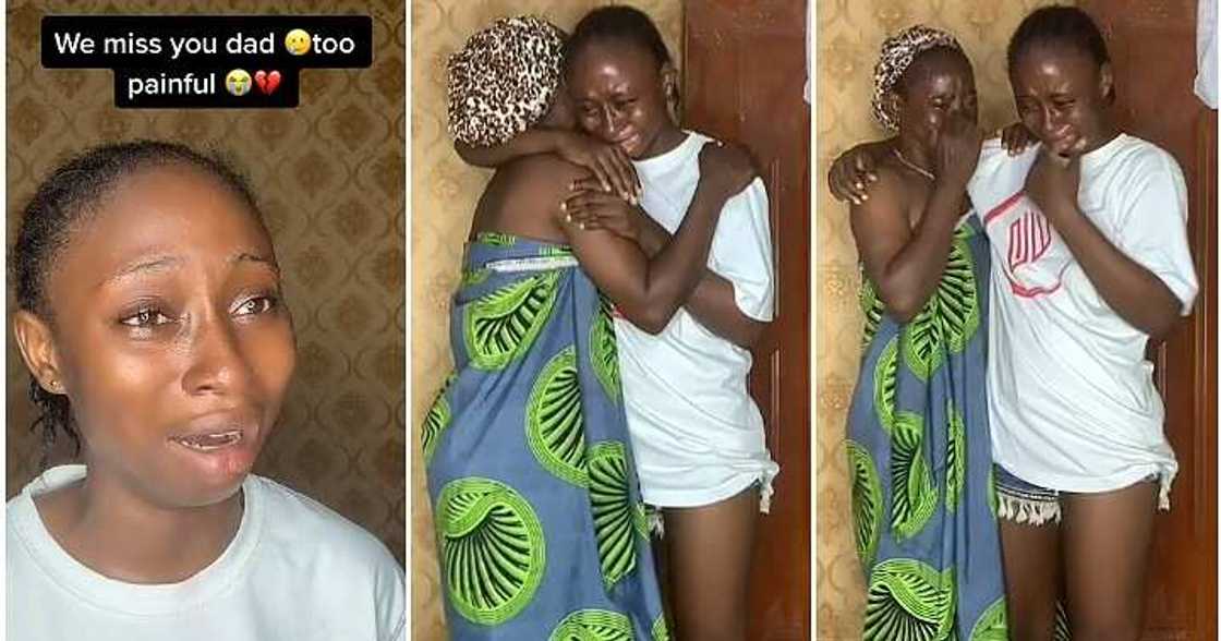 Mother and daughter cry, late father, fatherless Mother and daughter cry, late father, fatherless