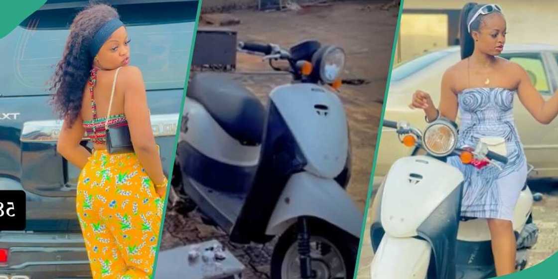 The Nigerian lady purchases a bike, celebrates it The Nigerian lady purchases a bike, celebrates it