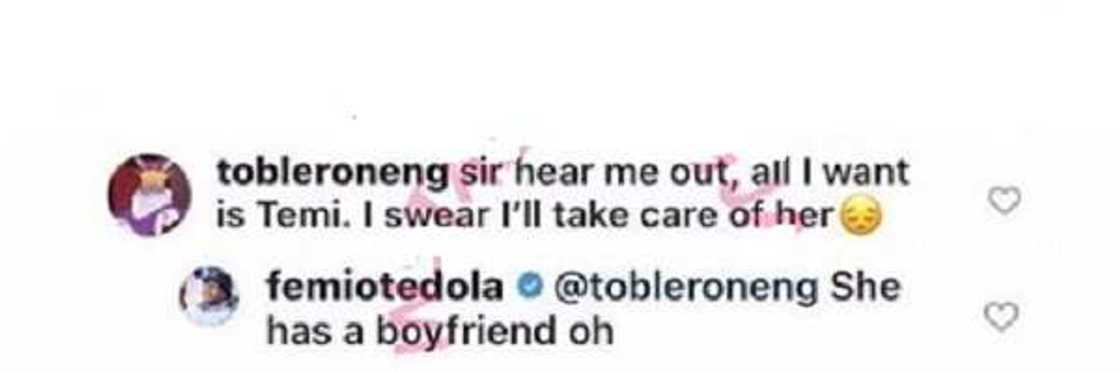 Billionaire Femi Otedola reminds daughter Temi's admirer about her boyfriend