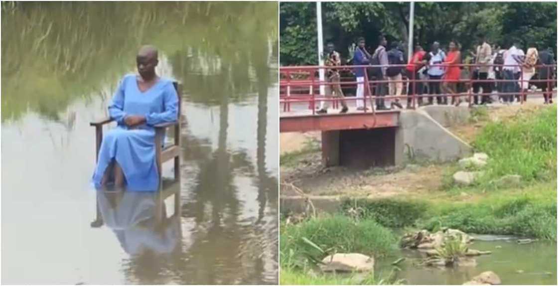 KNUST, Bibini, 6 hours, girl sitting in middle of river