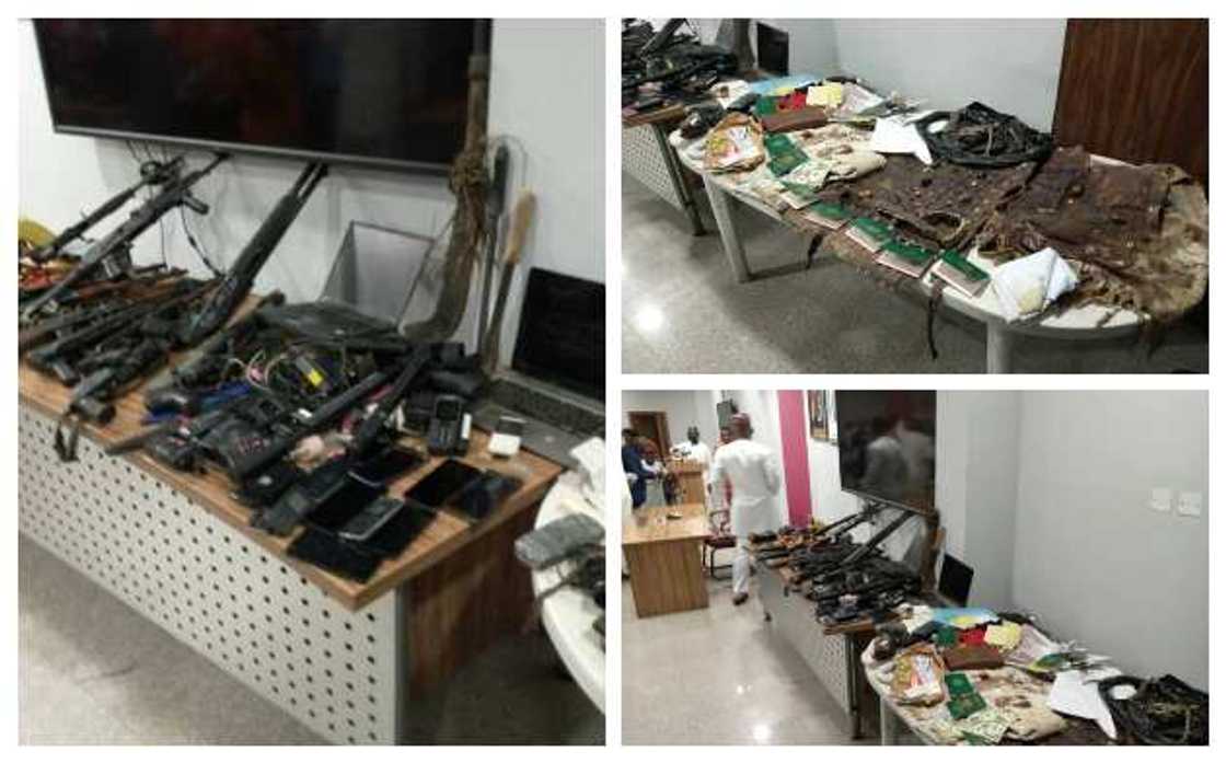 Weapons and charms belonging to Sunday Igboho displayed by DSS Weapons and charms belonging to Sunday Igboho displayed by DSS