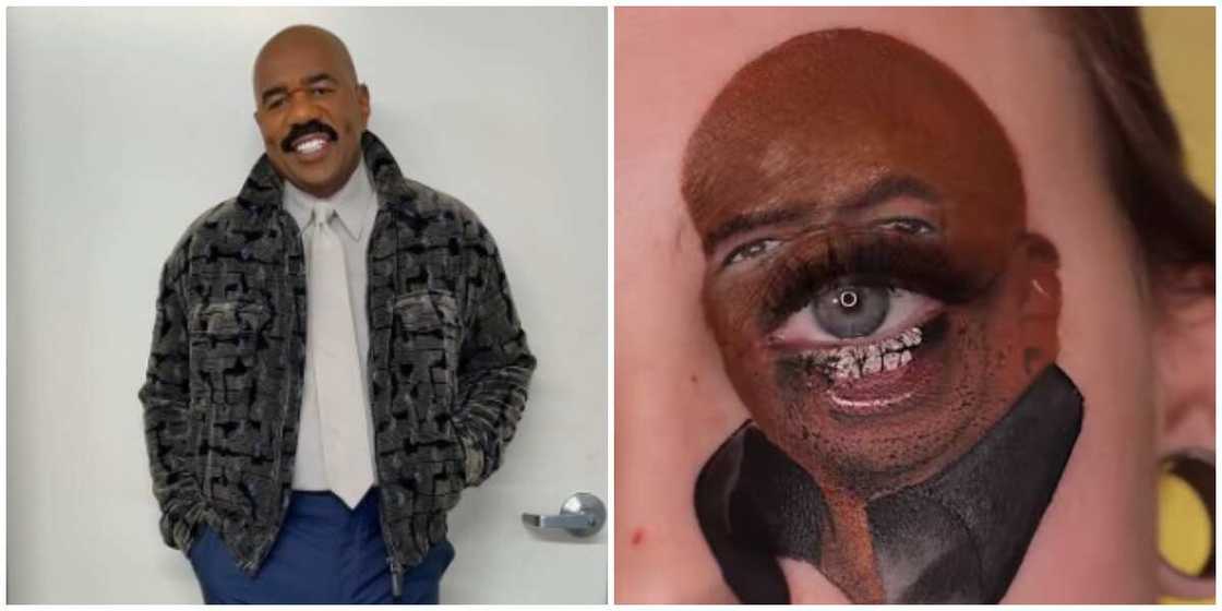 Photos of Steve Harvey and the eye painting. Photos of Steve Harvey and the eye painting.