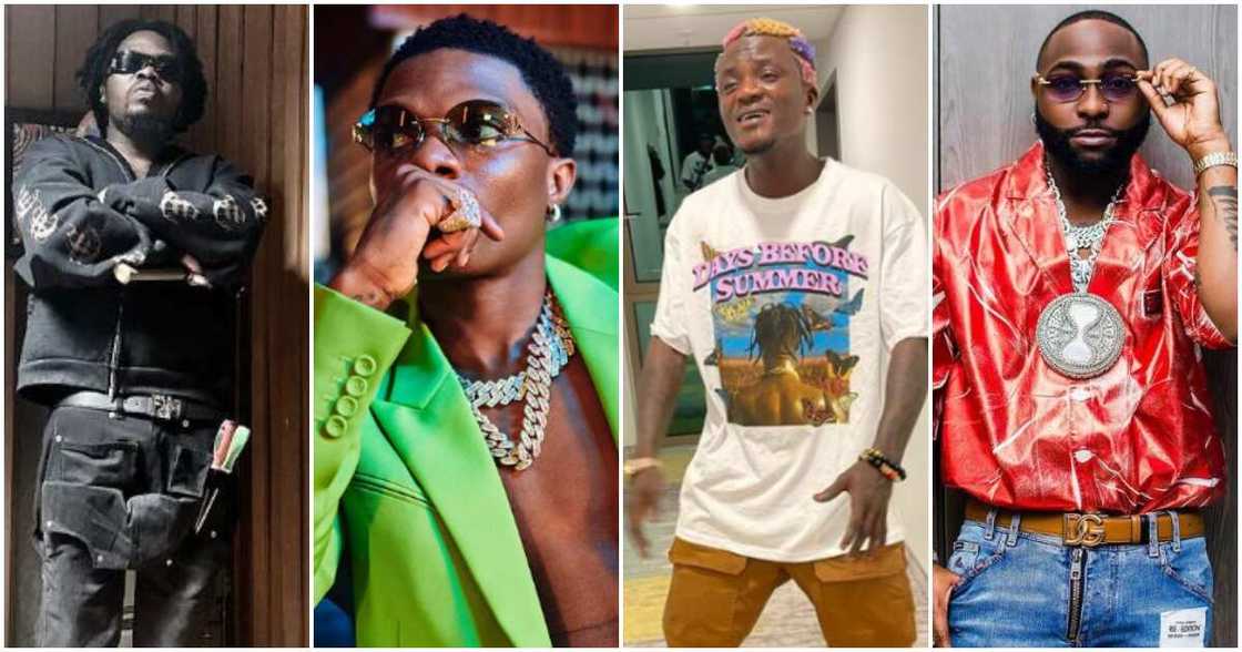 Nigerian singers Olamide, Davido, Wizkid and Portable