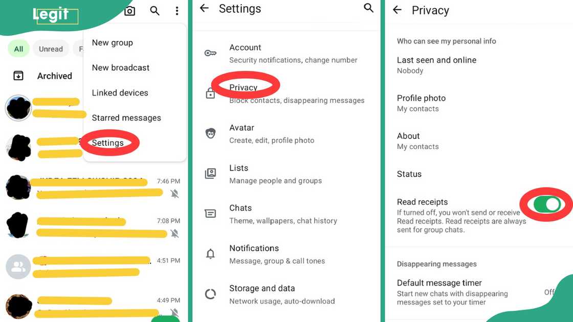 Process of turning off WhatsApp's read receipts Process of turning off WhatsApp's read receipts
