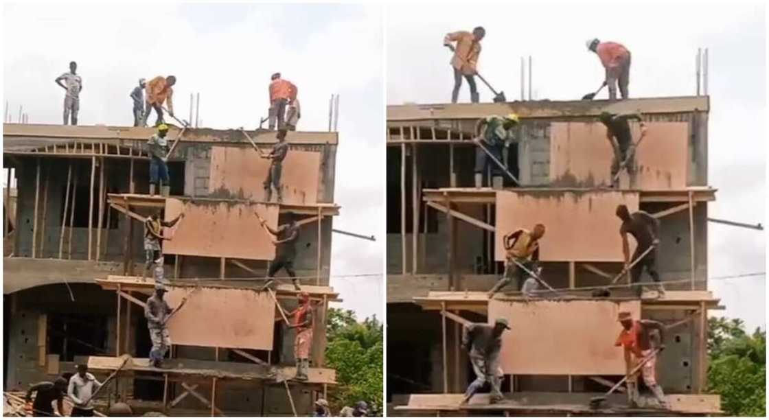 Photos of men working hard at a construction site. Photos of men working hard at a construction site.