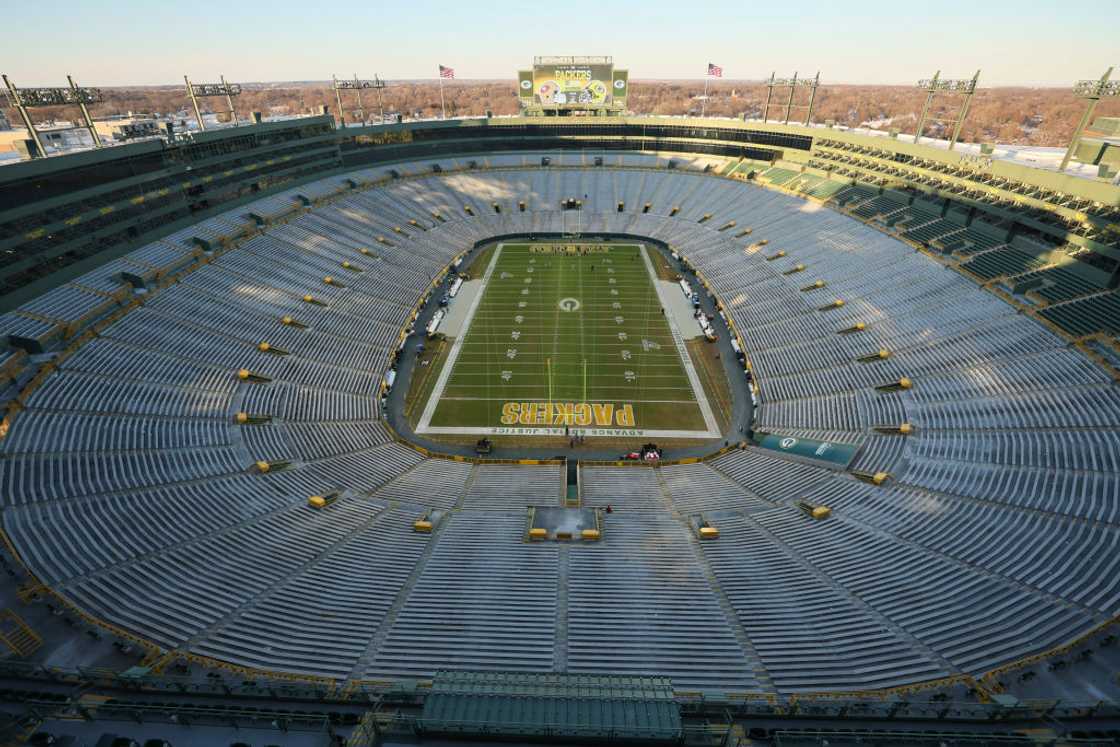 An aerial view of Lambeau Field