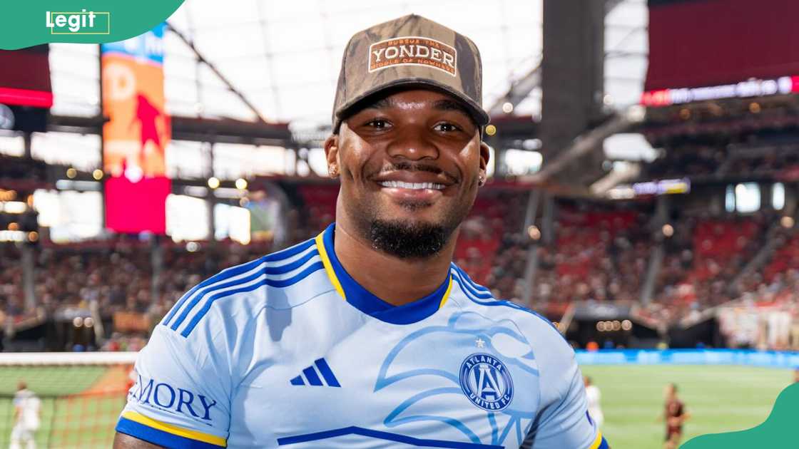 Jalen Brown from Love Island at a stadium in
Atlanta, Georgia