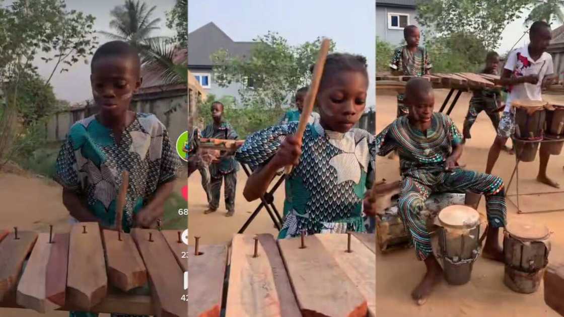 Children play wooden xylophone exceptionally