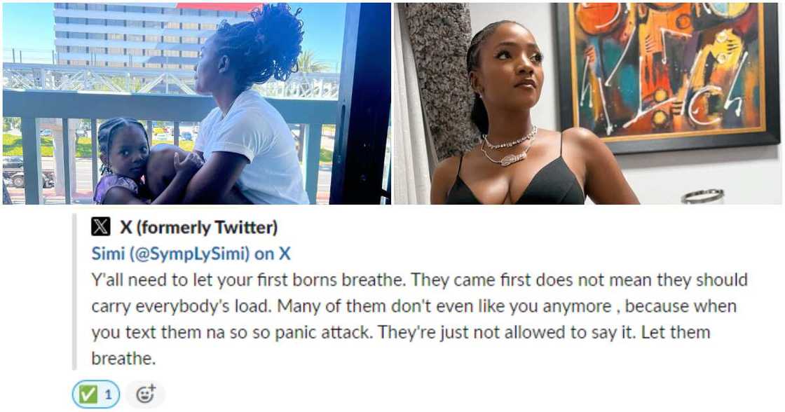 Simi's tweet about firstborns Simi's tweet about firstborns