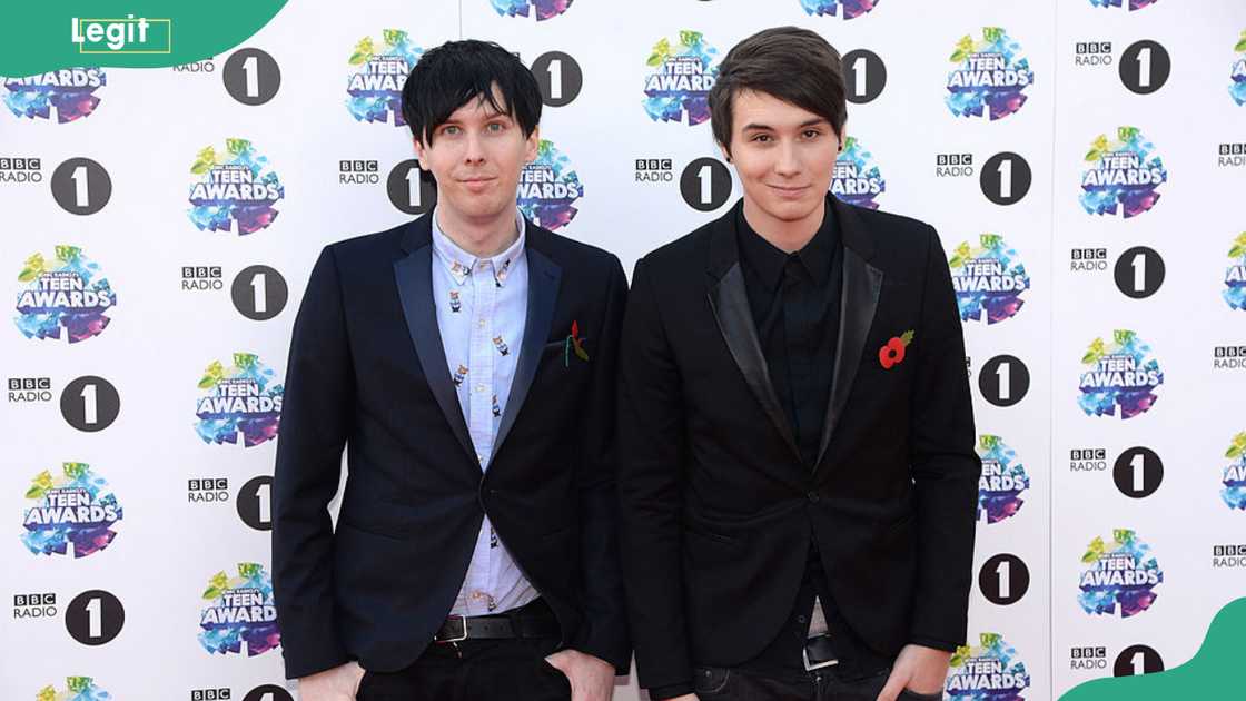 Phil Lester and Dan Howell in London, England. Phil Lester and Dan Howell in London, England.