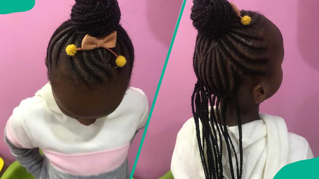 Bun in the middle with an accessory, with cornrows at the back