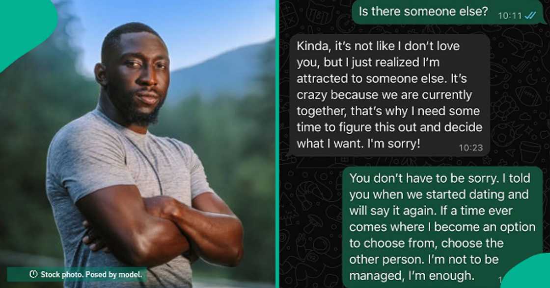 Man replies girlfriend who confessed that she was no longer into him.