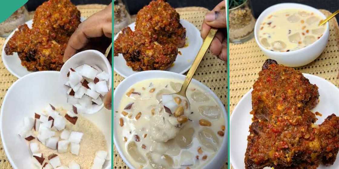 Garri enjoyed with with fried chicken.