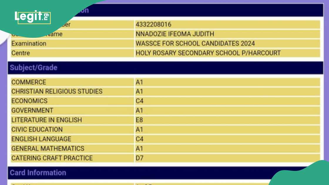 WAEC result of girl who wants to study law causes stir