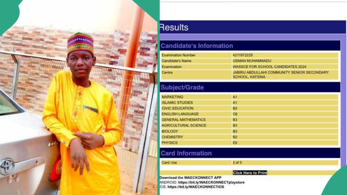 Boy from Katsina state shares his WAEC result. Boy from Katsina state shares his WAEC result.