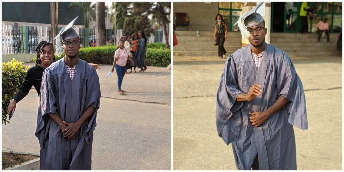 Man celebrates finishing university after many years, Nigerians drag him for wearing a rough gown to the event Man celebrates finishing university after many years, Nigerians drag him for wearing a rough gown to the event