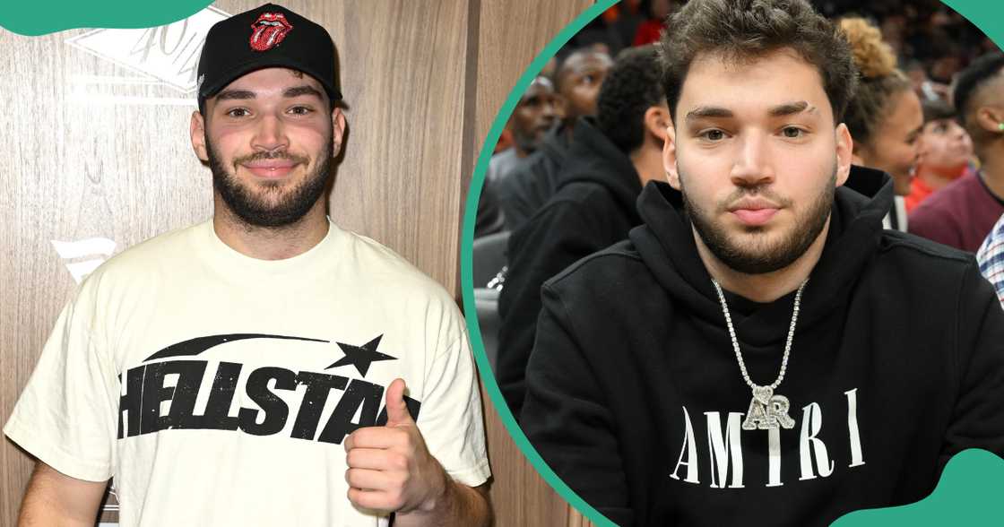 Adin Ross at JAY-Z's 40/40 Club (L) and attends a basketball game (R).