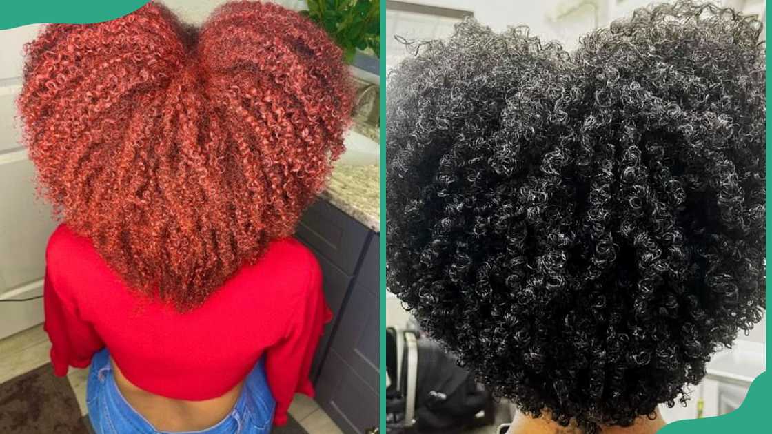 Heart-shaped afro hairstyle on red and black Heart-shaped afro hairstyle on red and black