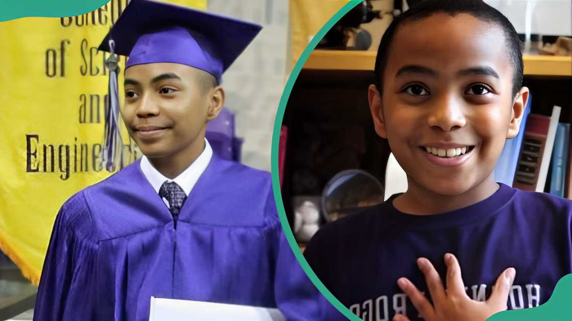 Carson Huey-You in graduation grown (L). Carson Huey-You in a Libray (R). Carson Huey-You in graduation grown (L). Carson Huey-You in a Libray (R).