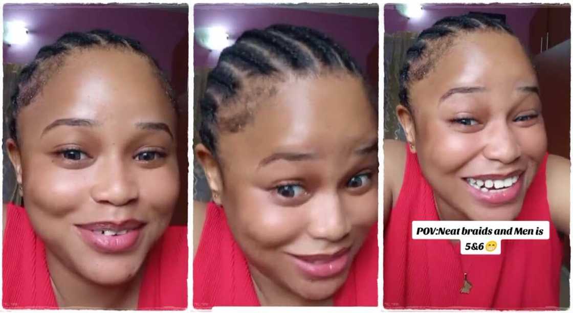 Cute lady who braided her hair all-back. Cute lady who braided her hair all-back.