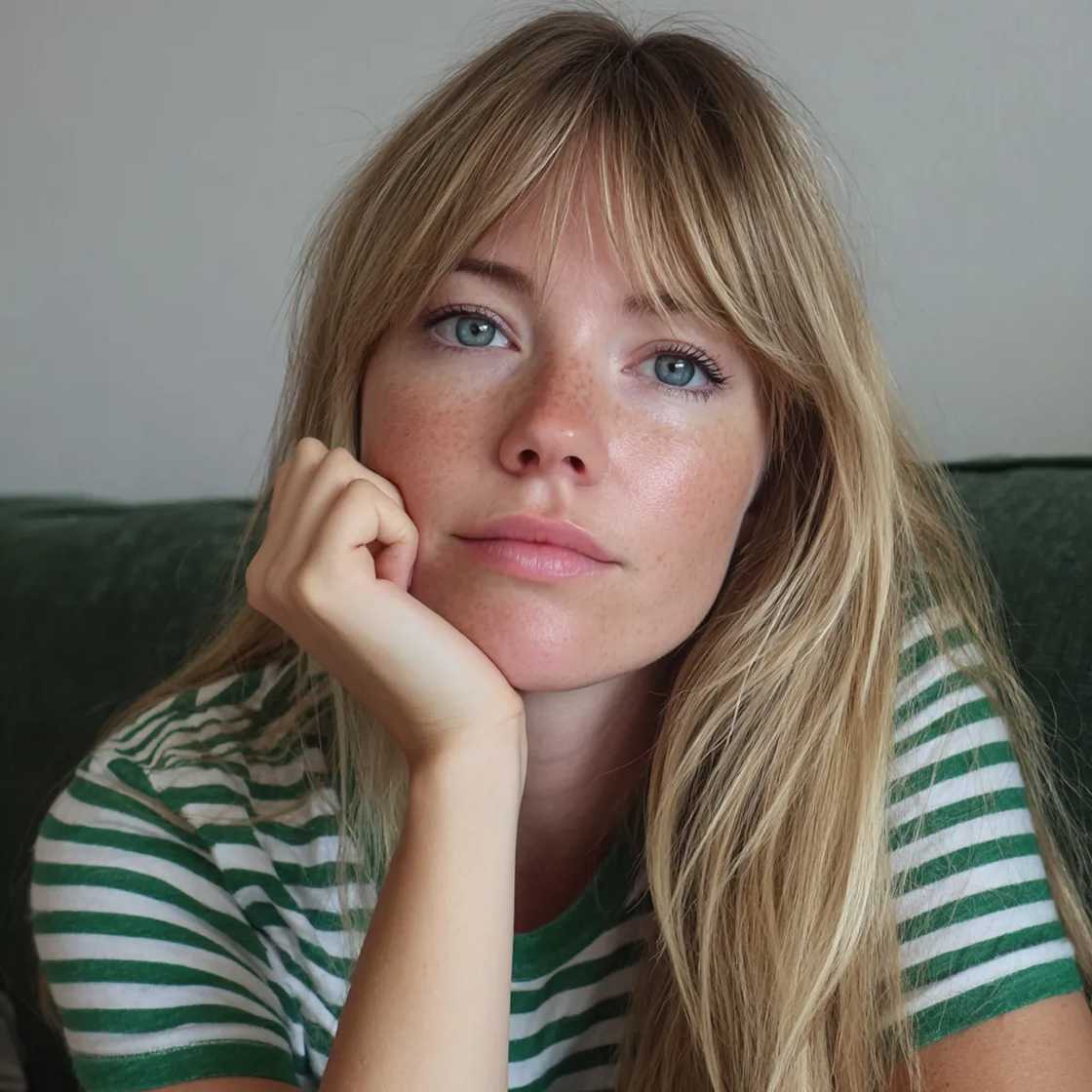 A nonchalant woman sitting on a couch A nonchalant woman sitting on a couch