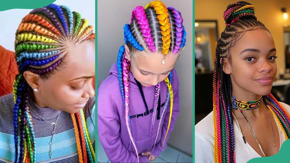 Rainbow cornrow braids