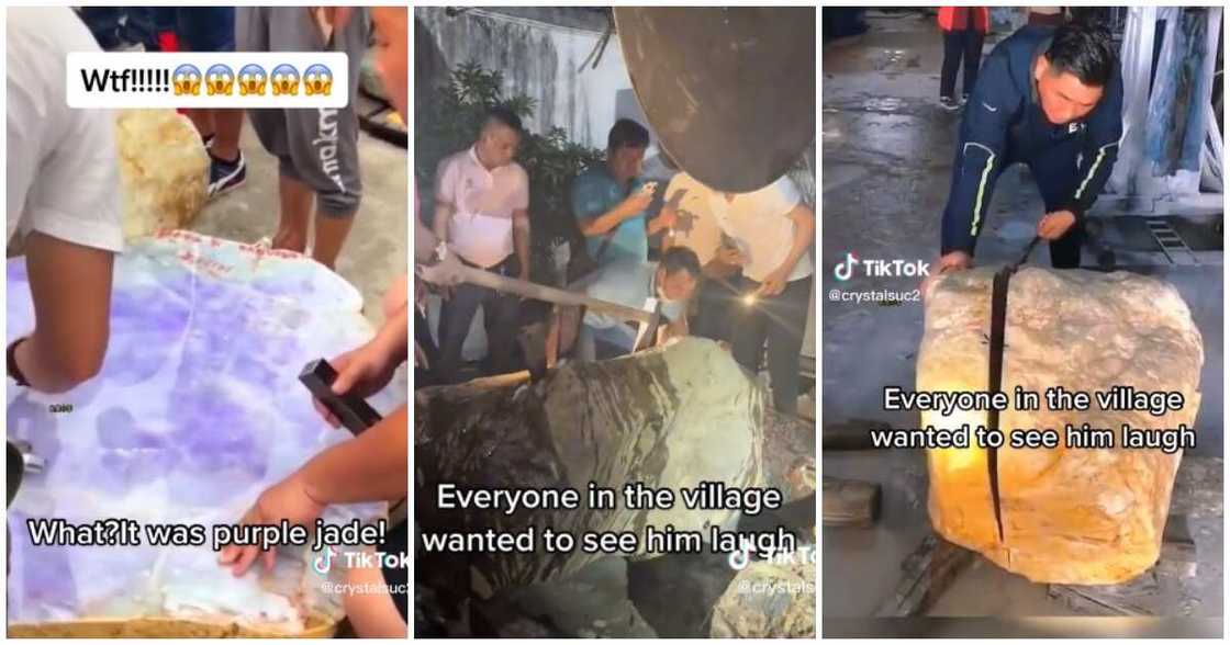 Man finds purple jade in a rock, purle jade Man finds purple jade in a rock, purle jade