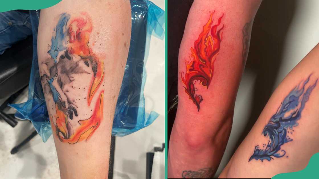 Watercolour twin flame tattoos