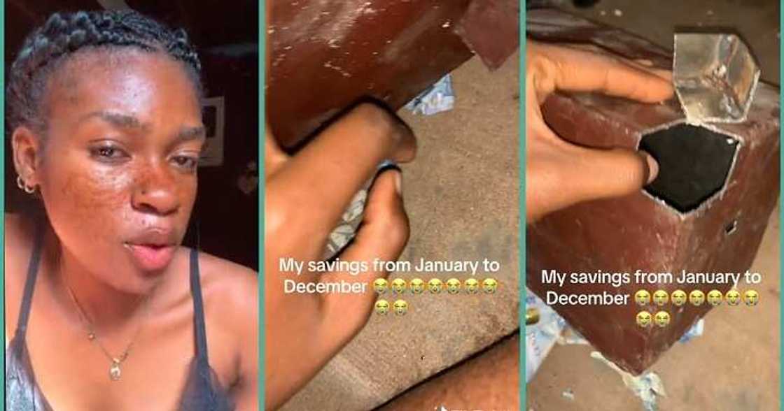 Lady in tears after breaking piggy box to see only N900 Lady in tears after breaking piggy box to see only N900
