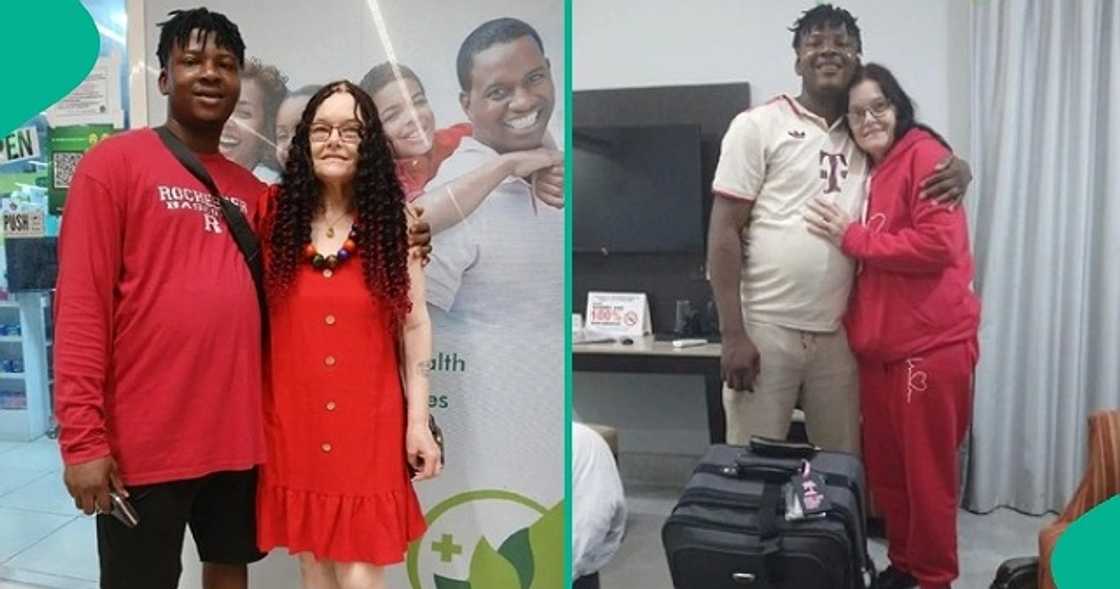 Man sees his foreign wife for the first time at an airport.