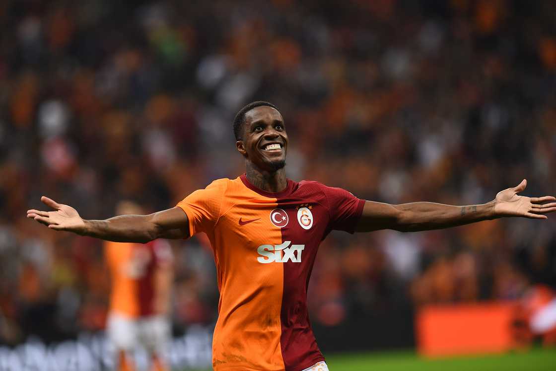 Wilfried Zaha of Galatasaray celebrates after scoring the second goal of his team during the Turkish Super League match Wilfried Zaha of Galatasaray celebrates after scoring the second goal of his team during the Turkish Super League match