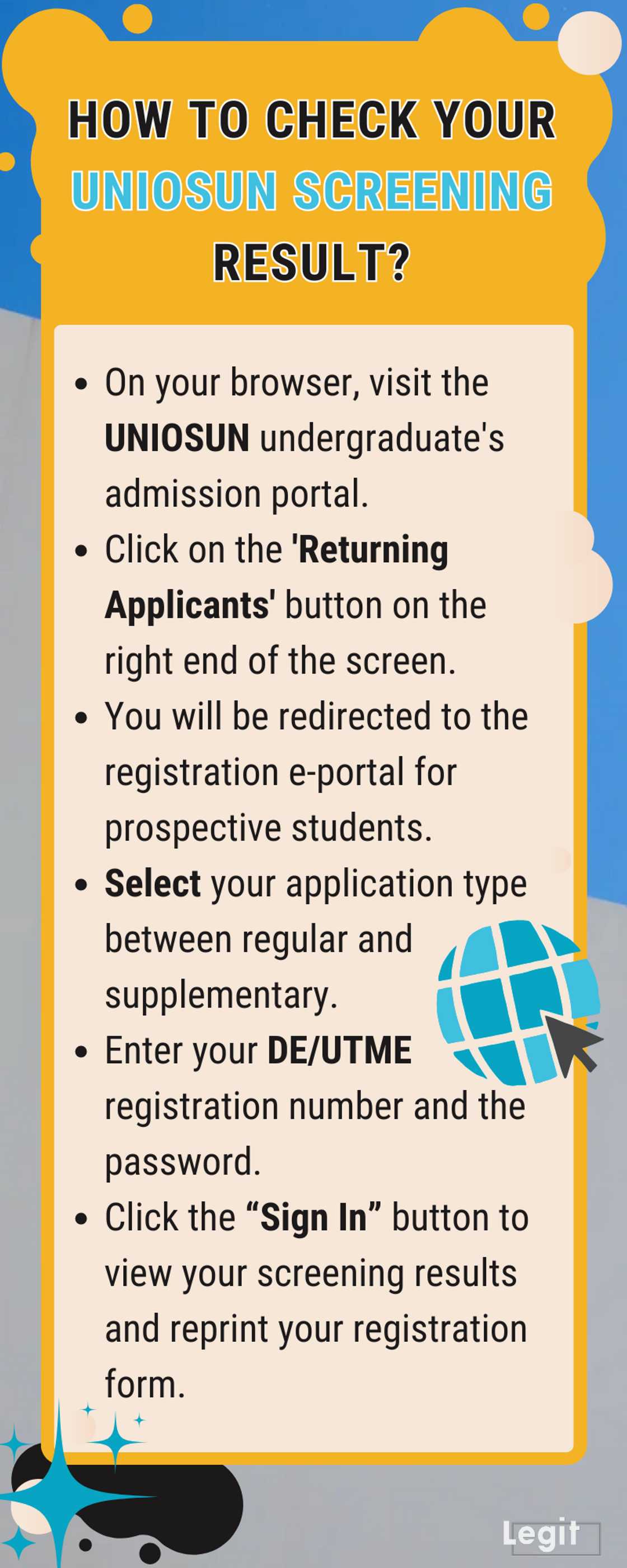 How to check your UNIOSUN screening result