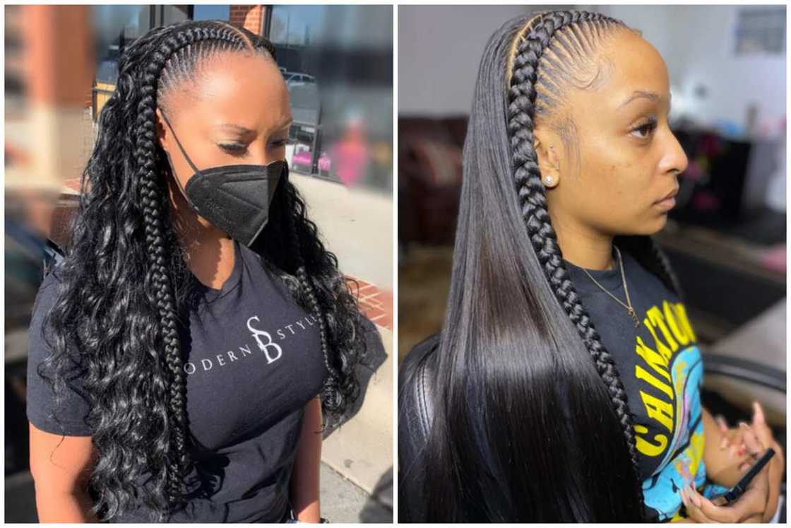 Stitch braids with sew-in at the back. Stitch braids with sew-in at the back.