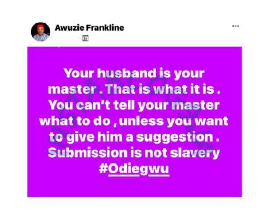 Your husband is your master, you can't tell your master what to do - Man tells wives Your husband is your master, you can't tell your master what to do - Man tells wives