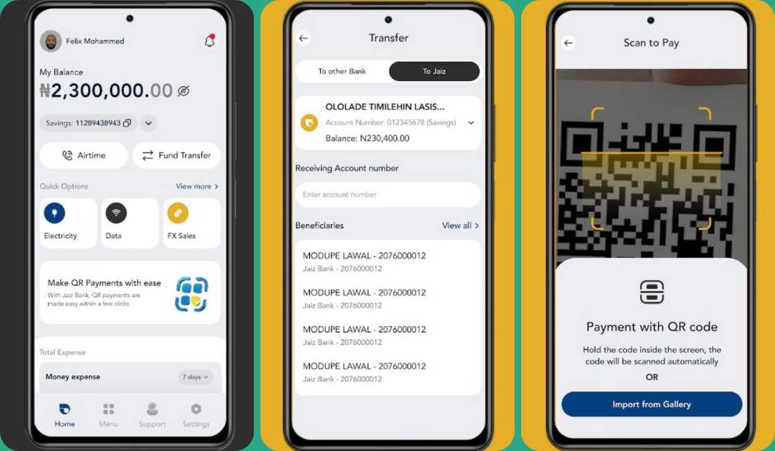 Screenshots of the Jaiz Bank mobile app.