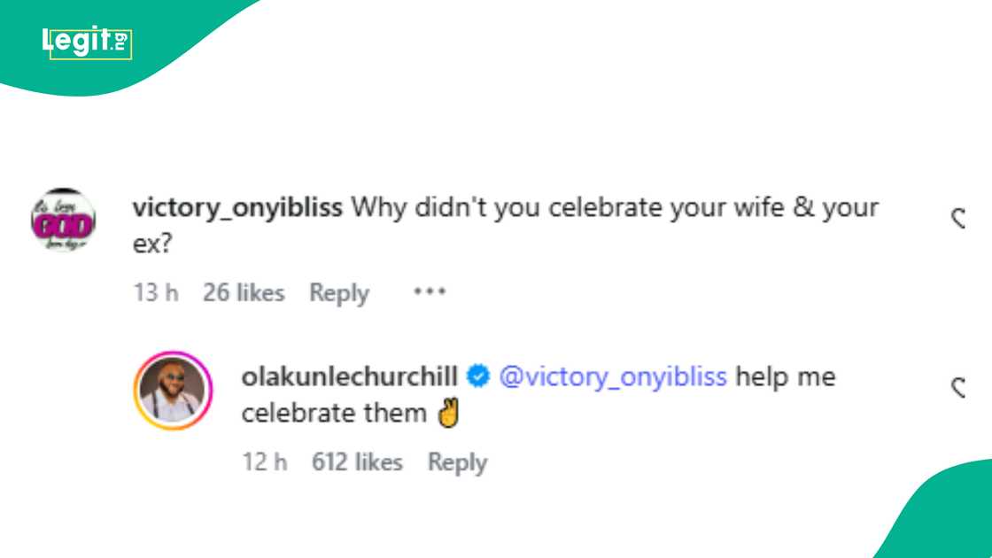 Businessman Olakunle Churchill replies fan who questioned him over his Mother's Day's message for excluding wife, Rosy Meurer and ex-wife Tonto Dikeh. Businessman Olakunle Churchill replies fan who questioned him over his Mother's Day's message for excluding wife, Rosy Meurer and ex-wife Tonto Dikeh.