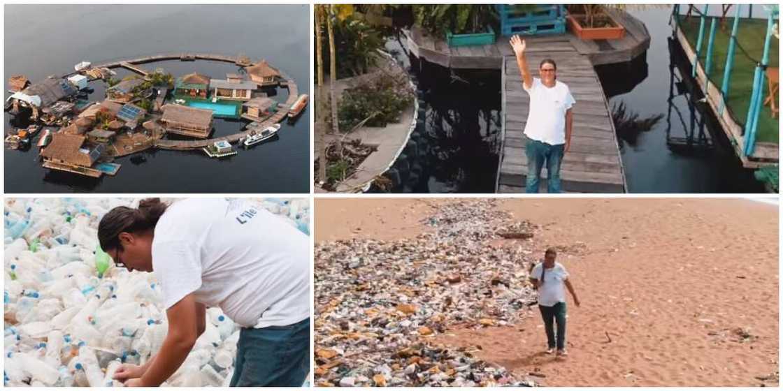 Trash to wealth: Man builds fine hotel that floats on sea, he used 800k plastic bottle wastes to create it